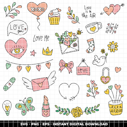 COD6312 - Valentine SVG Bundle PNG EPS, 162 True Love Clipart, Heart xoxo Dove Rose Bow svg, Valentine's Day, Love Icons, Instant Download