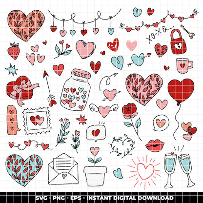 COD6312 - Valentine SVG Bundle PNG EPS, 162 True Love Clipart, Heart xoxo Dove Rose Bow svg, Valentine's Day, Love Icons, Instant Download