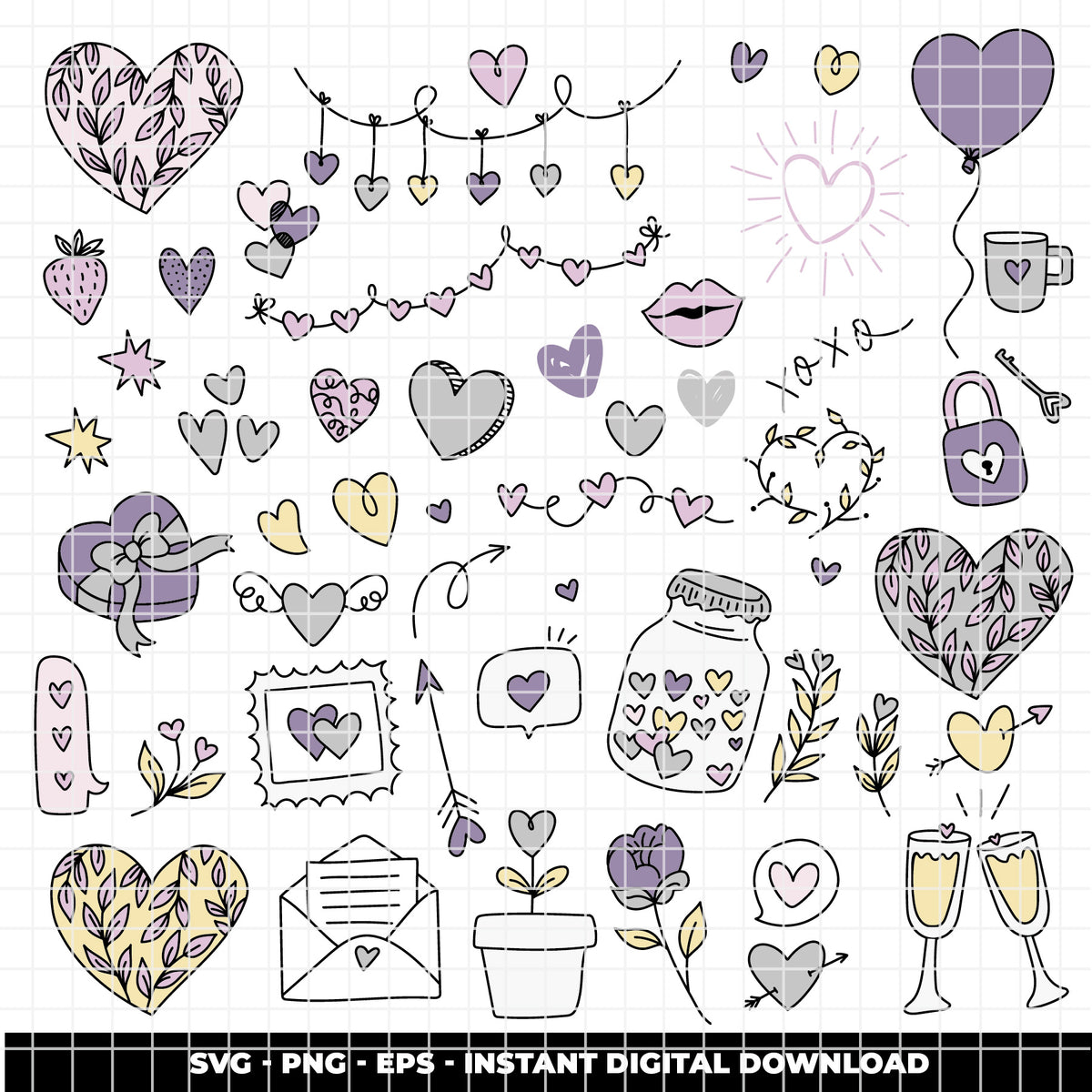 COD6312 - Valentine SVG Bundle PNG EPS, 162 True Love Clipart, Heart xoxo Dove Rose Bow svg, Valentine's Day, Love Icons, Instant Download