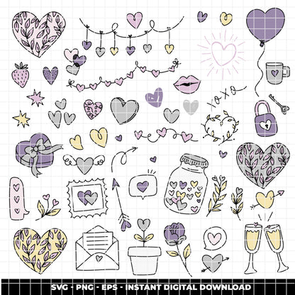 COD6312 - Valentine SVG Bundle PNG EPS, 162 True Love Clipart, Heart xoxo Dove Rose Bow svg, Valentine's Day, Love Icons, Instant Download