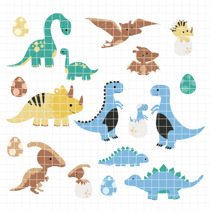 COD6314 - Dinosaur Bundle PNG EPS, 154 Cute Dino Clipart, T-Rex Triceratops Stegosaurus