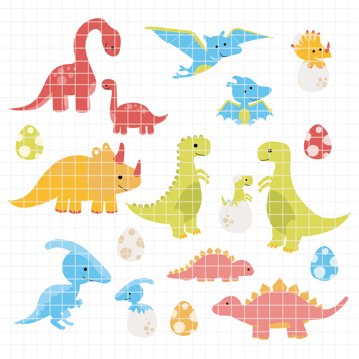 COD6314 - Dinosaur Bundle PNG EPS, 154 Cute Dino Clipart, T-Rex Triceratops Stegosaurus