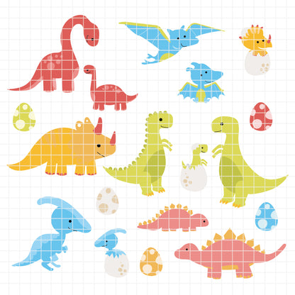 COD6314 - Dinosaur Bundle PNG EPS, 154 Cute Dino Clipart, T-Rex Triceratops Stegosaurus