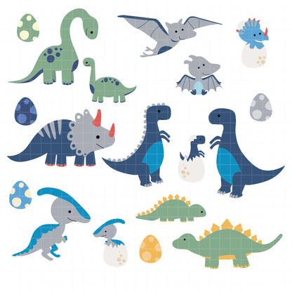 COD6314 - Dinosaur Bundle PNG EPS, 154 Cute Dino Clipart, T-Rex Triceratops Stegosaurus