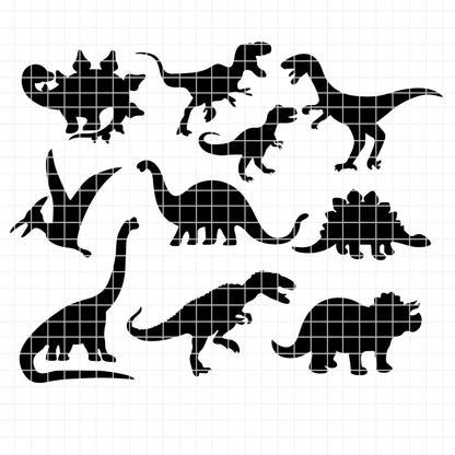 COD6315 - Dinosaur Bundle PNG EPS, 33 Line Art Silhouette Dino Clipart, T-Rex Head svg, Triceratops Stegosaurus, Boy Kids