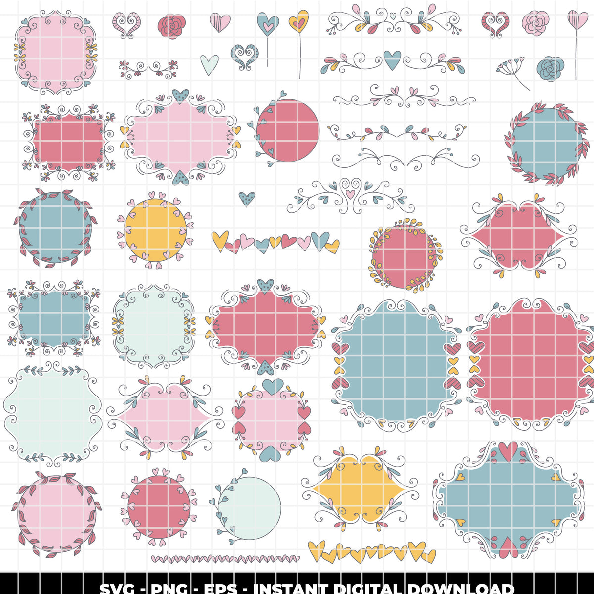 COD6316 -Bullet Journal SVG Bundle PNG EPS, 266 Planner Sticker Clipart, Floral Frame svg, Boho Rainbow Days Week, Journaling