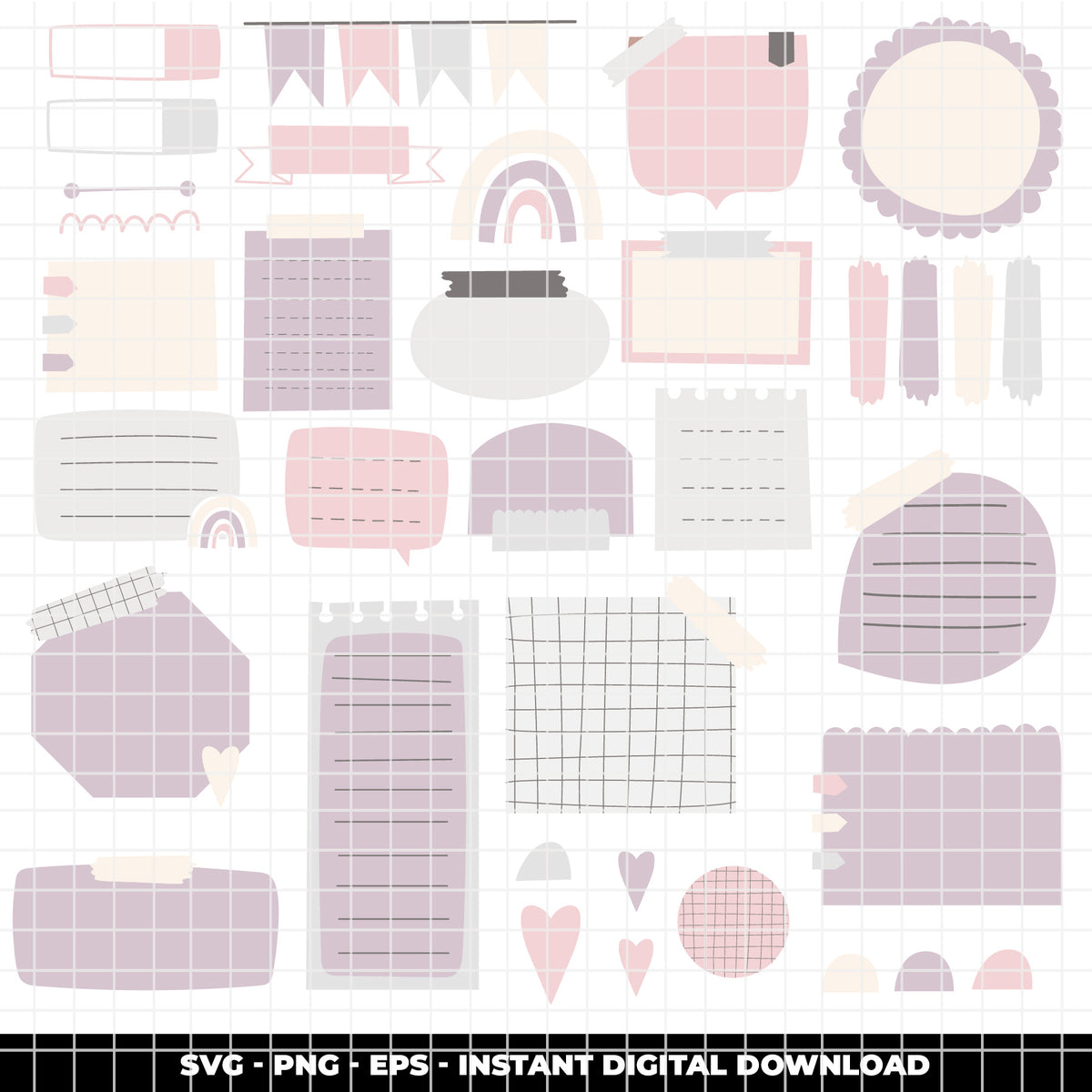 COD6316 -Bullet Journal SVG Bundle PNG EPS, 266 Planner Sticker Clipart, Floral Frame svg, Boho Rainbow Days Week, Journaling