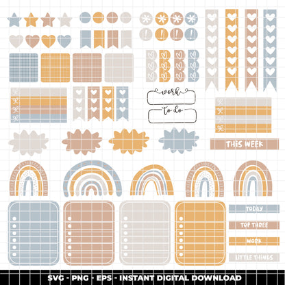 COD6316 -Bullet Journal SVG Bundle PNG EPS, 266 Planner Sticker Clipart, Floral Frame svg, Boho Rainbow Days Week, Journaling