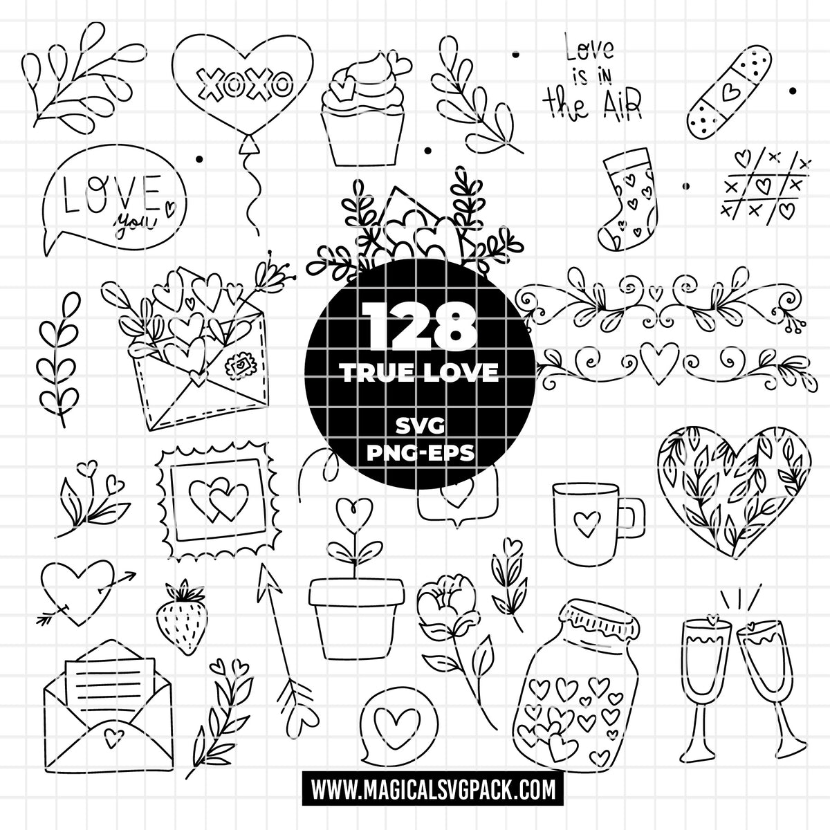 COD6320 - Love SVG Bundle PNG EPS, 128 Valentine Line Art Clipart, Heart Frame Wreath svg, True Love Quote, Wedding