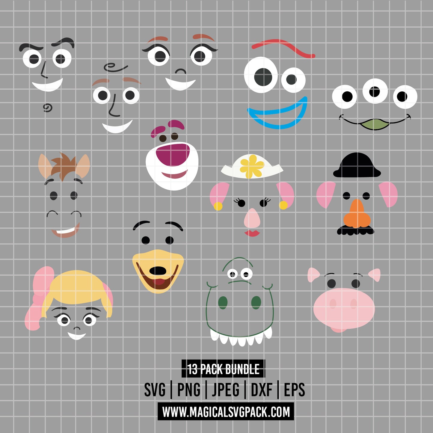 COD6543 - Toy Story face silhouettes bundle, Disney clipart Svg, Png, Eps, Dxf, Jpeg, vector.