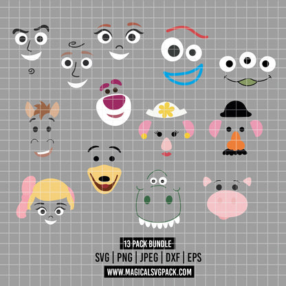 COD6543 - Toy Story face silhouettes bundle, Disney clipart Svg, Png, Eps, Dxf, Jpeg, vector.