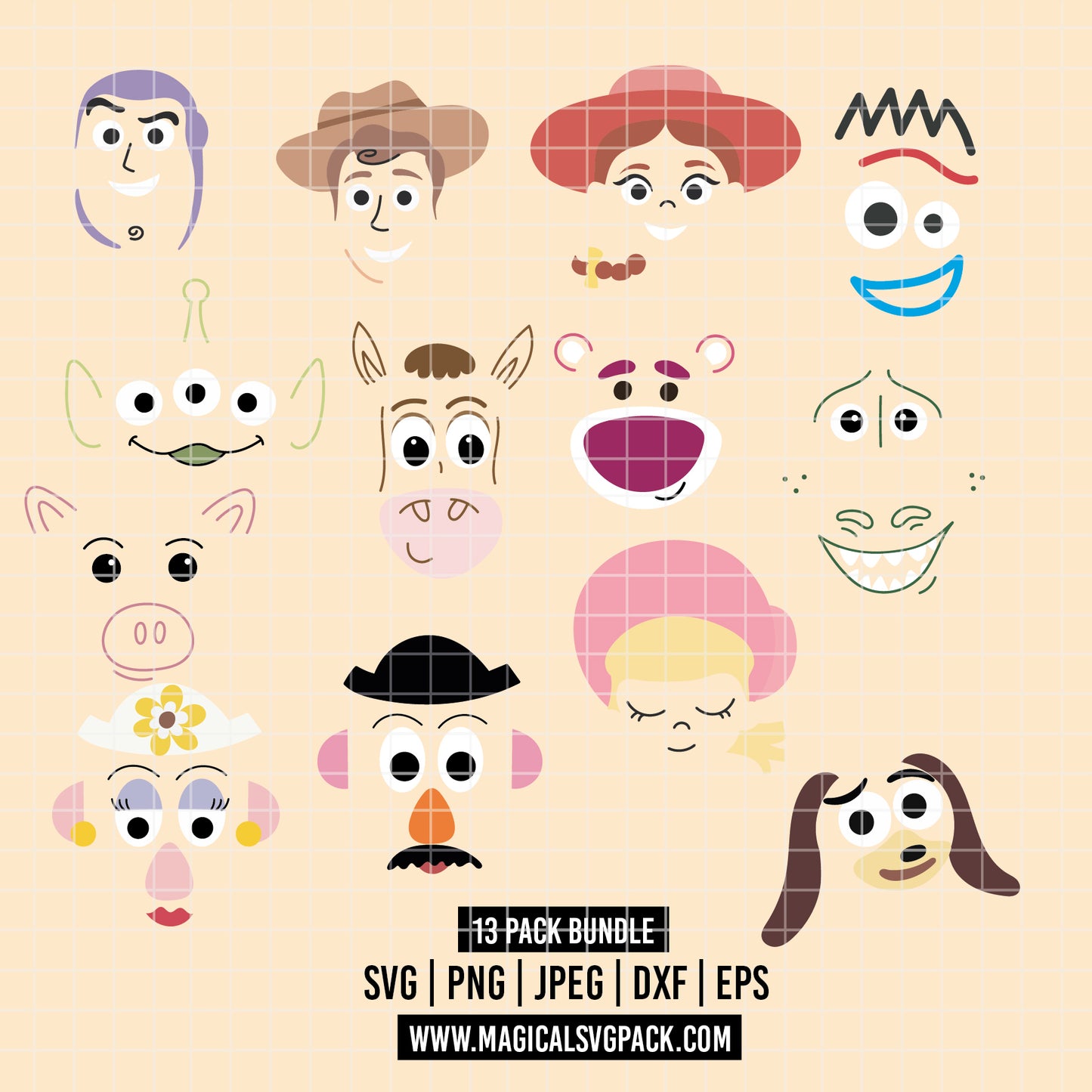 COD6547 - Toy Story face silhouettes bundle, Disney clipart Svg, Png, Eps, Dxf, Jpeg, vector.