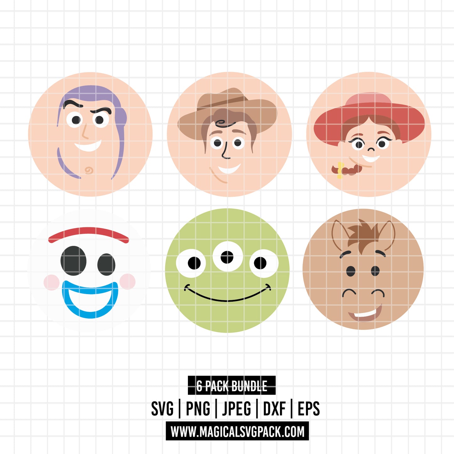 COD6548 - Toy Story face silhouettes pack bundle cartoon mode, Disney clipart Svg, Png, Eps, Dxf, Jpeg, vector.