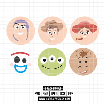 COD6548 - Toy Story face silhouettes pack bundle cartoon mode, Disney clipart Svg, Png, Eps, Dxf, Jpeg, vector.
