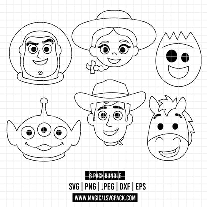 COD6550 - Toy Story characters pack bundle line art, Disney clipart Svg, Png, Eps, Dxf, Jpeg, vector.