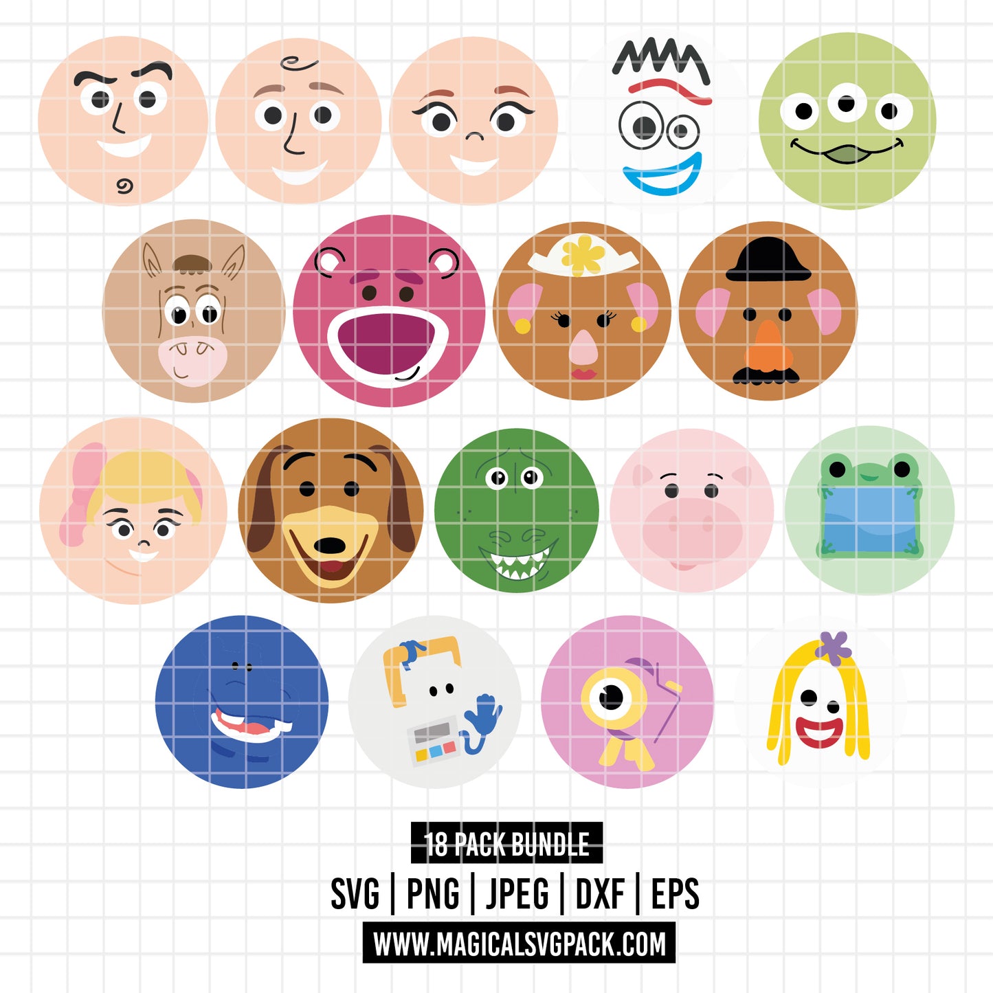 COD6551 - Toy Story 5 face silhouettes mega bundle cartoon mode, Disney clipart Svg, Png, Eps, Dxf, Jpeg, vector.