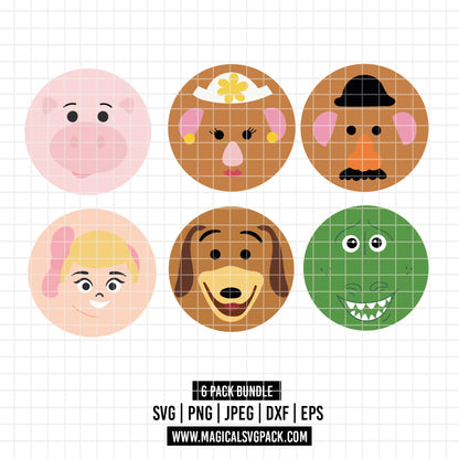COD6552 - Toy Story face silhouettes pack bundle cartoon mode, Disney clipart Svg, Png, Eps, Dxf, Jpeg, vector.