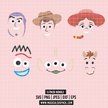 COD6555 - Toy Story face silhouettes pack bundle cartoon mode, Disney clipart Svg, Png, Eps, Dxf, Jpeg, vector.