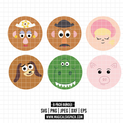 COD6556 - Toy Story face silhouettes pack bundle cartoon mode, Disney clipart Svg, Png, Eps, Dxf, Jpeg, vector.
