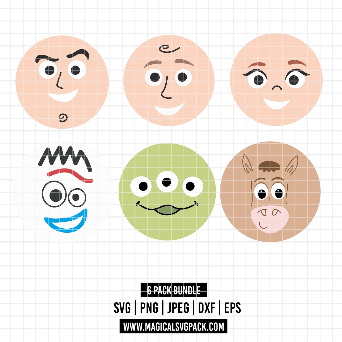 COD6557 - Toy Story face silhouettes pack bundle cartoon mode, Disney clipart Svg, Png, Eps, Dxf, Jpeg, vector.