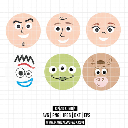 COD6557 - Toy Story face silhouettes pack bundle cartoon mode, Disney clipart Svg, Png, Eps, Dxf, Jpeg, vector.