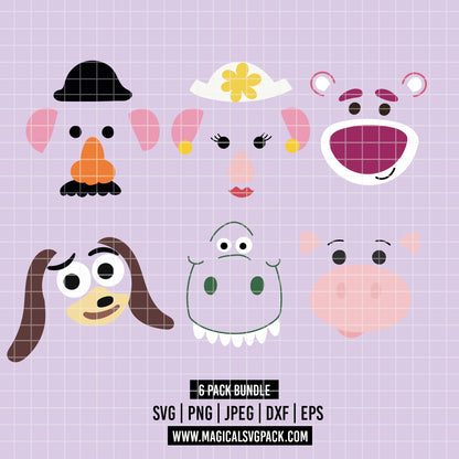 COD6564 - Toy Story face silhouettes pack bundle, Disney clipart Svg, Png, Eps, Dxf, Jpeg, vector.