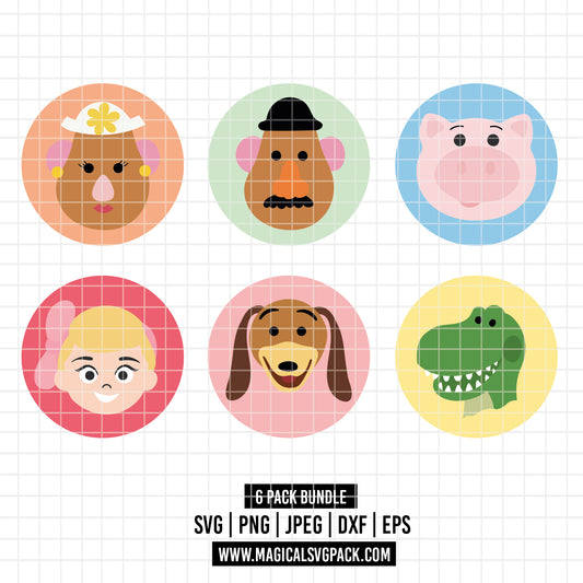 COD6566 - Toy Story in circles pack bundle, Disney clipart Svg, Png, Eps, Dxf, Jpeg, vector.