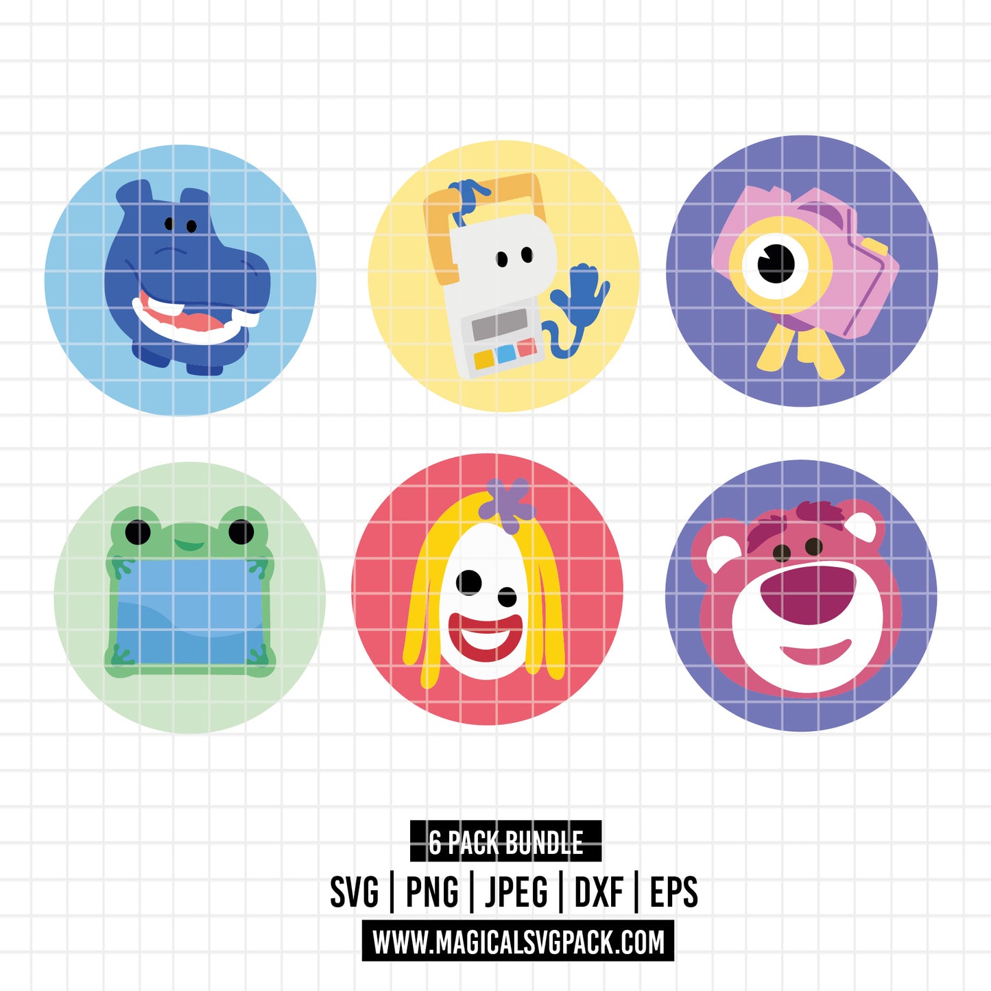 COD6567 - Toy Story in circles pack bundle cartoon mode, Disney clipart Svg, Png, Eps, Dxf, Jpeg, vector.