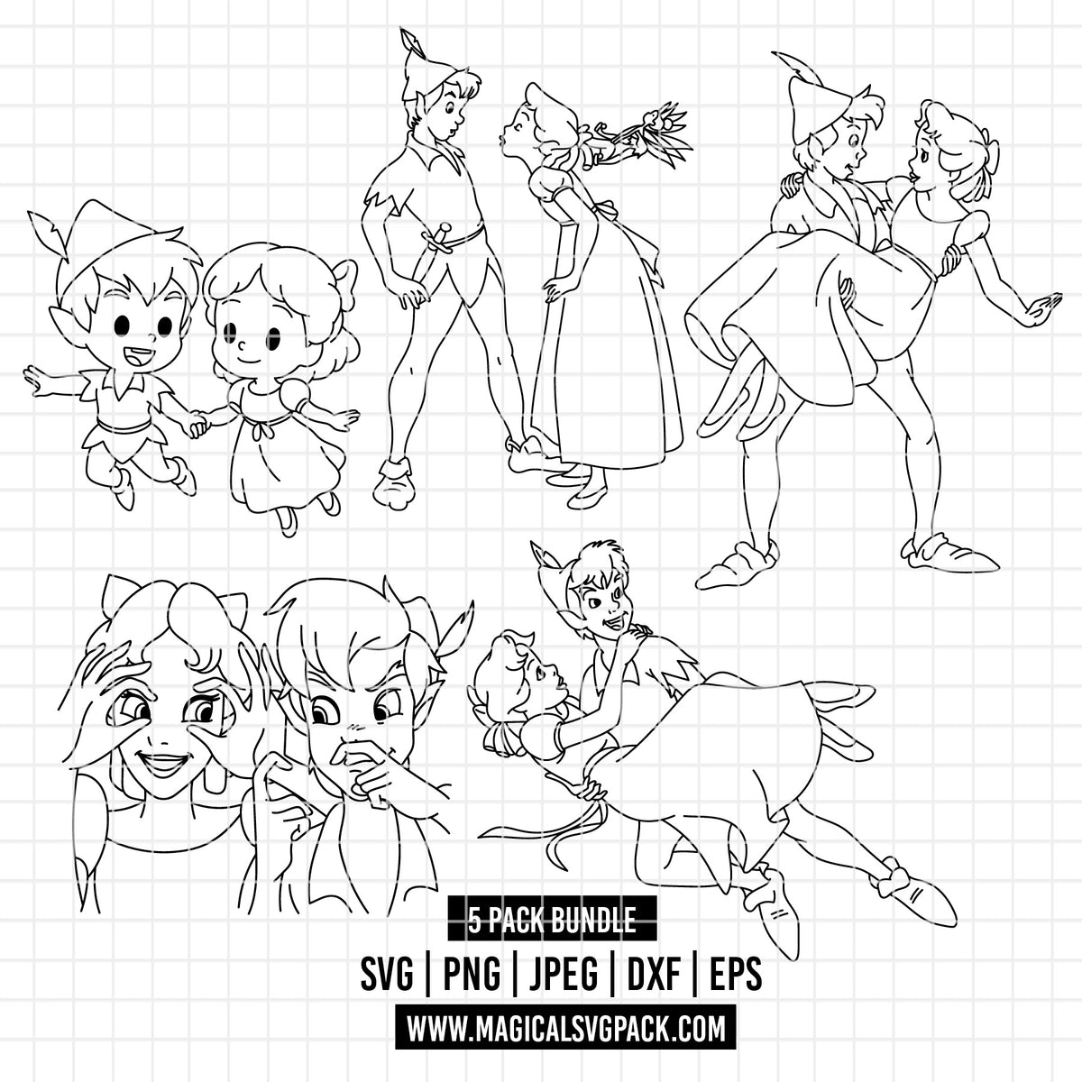 COD7015 - Peter pan & Wendy bundle, Disney clipart Svg, Png, Eps, Dxf, Jpeg, vector.