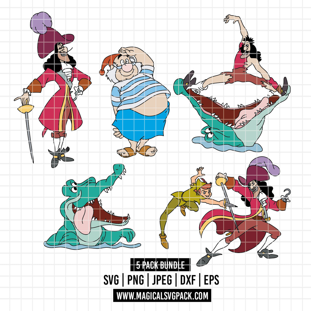 COD7017 - Captain Hook bundle, Disney clipart Svg, Png, Eps, Dxf, Jpeg, vector.