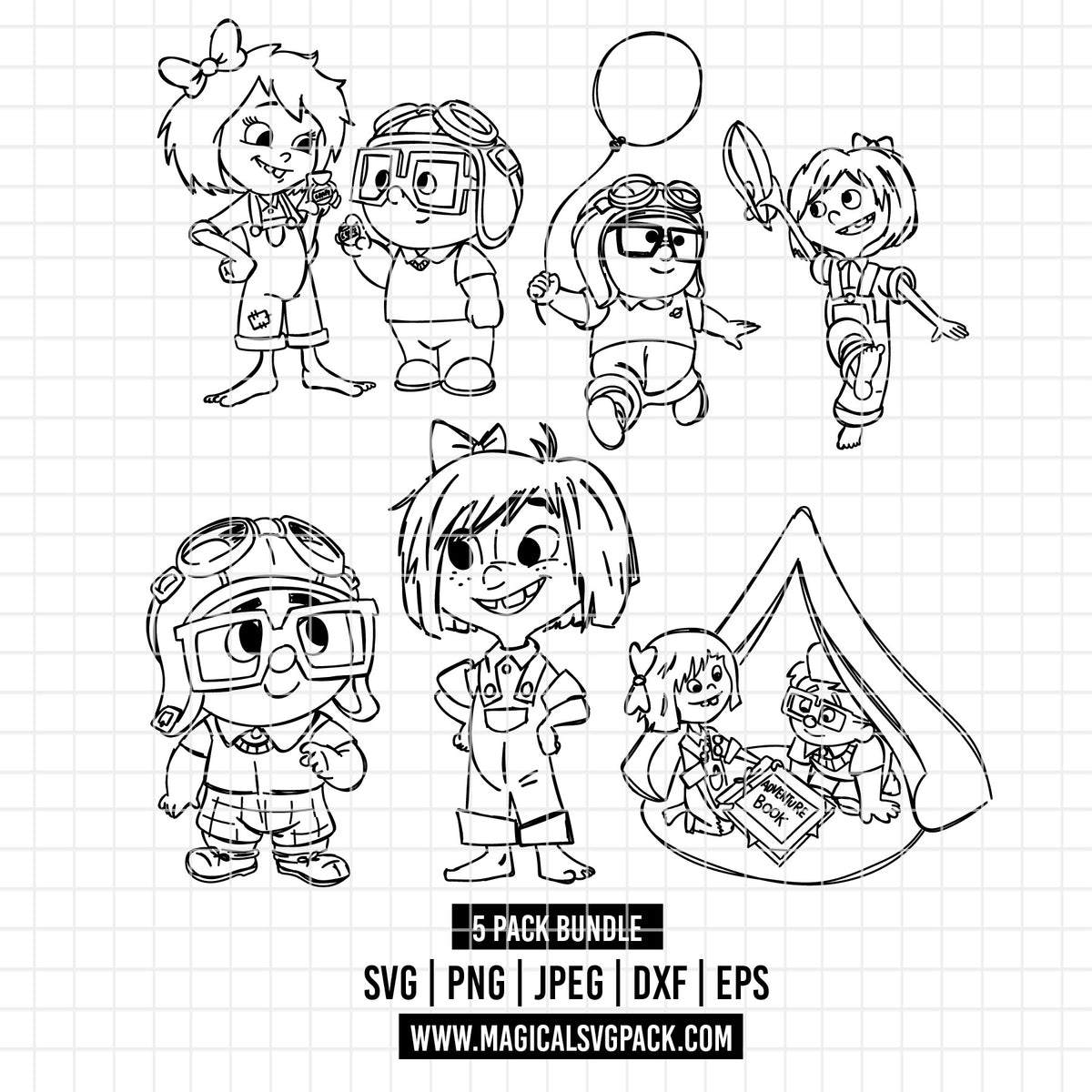 COD7018 - Littles Carl & Ellie Up, Adventure is out there bundle, Disney clipart Svg, Png, Eps, Dxf, Jpeg, vector.