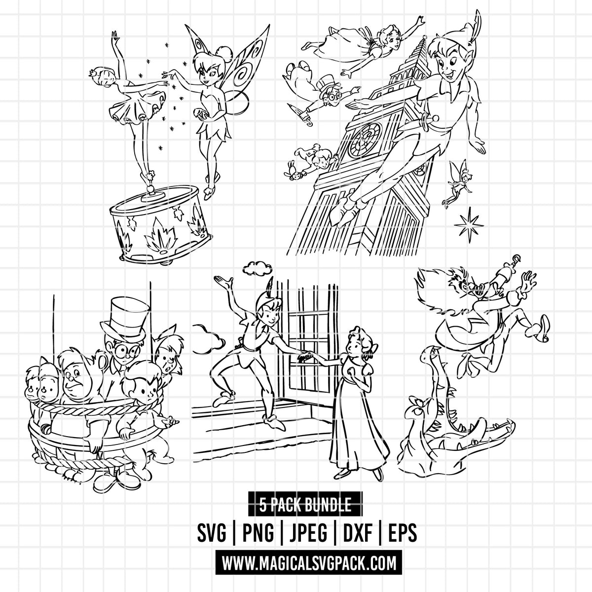 COD7020 - Peter pan's word bundle, Disney clipart Svg, Png, Eps, Dxf, Jpeg, vector.