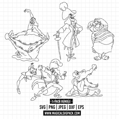 COD7024 - Captain Hook bundle line art, Disney clipart Svg, Png, Eps, Dxf, Jpeg, vector.