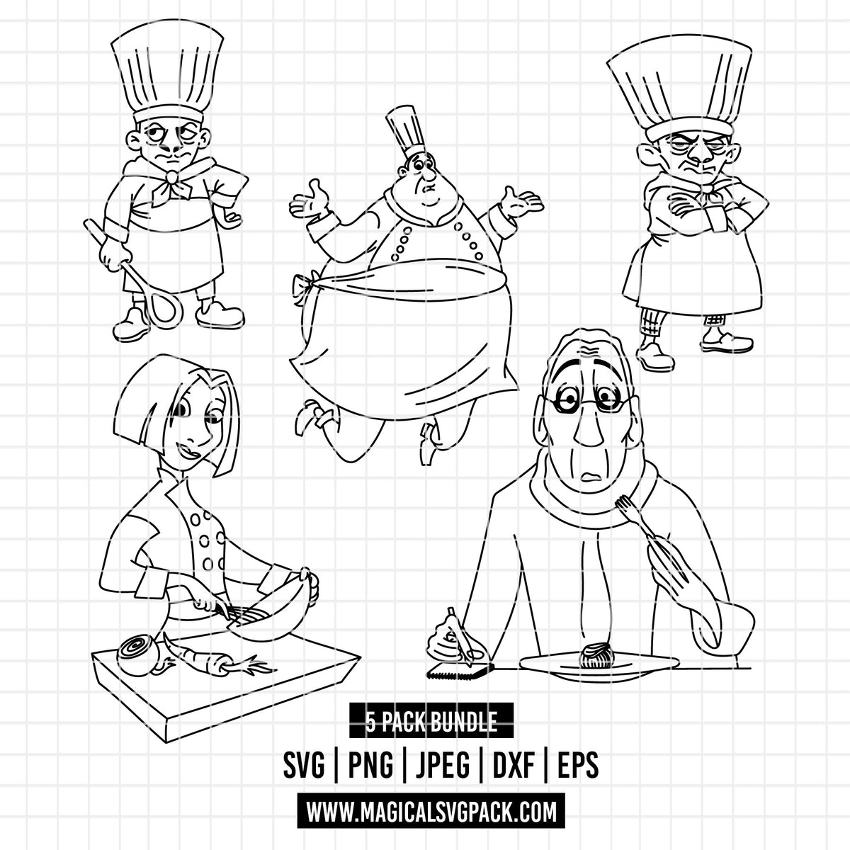 COD7026 - Ratatouille characters bundle line art, Disney clipart Svg, Png, Eps, Dxf, Jpeg, vector.