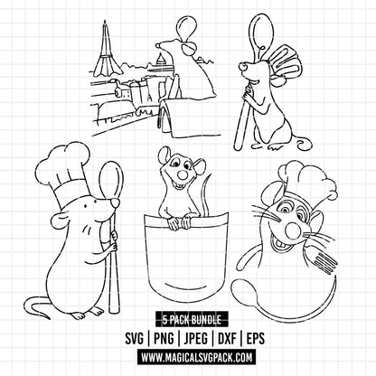 COD7031 - Ratatouille bundle line art, Disney clipart Svg, Png, Eps, Dxf, Jpeg, vector.