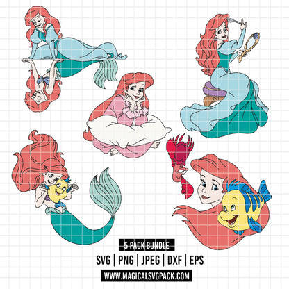 COD7133 - The Little mermaid & Founder bundle, Disney Princess Ariel Svg, Png, Eps, Dxf, Jpeg, vector.