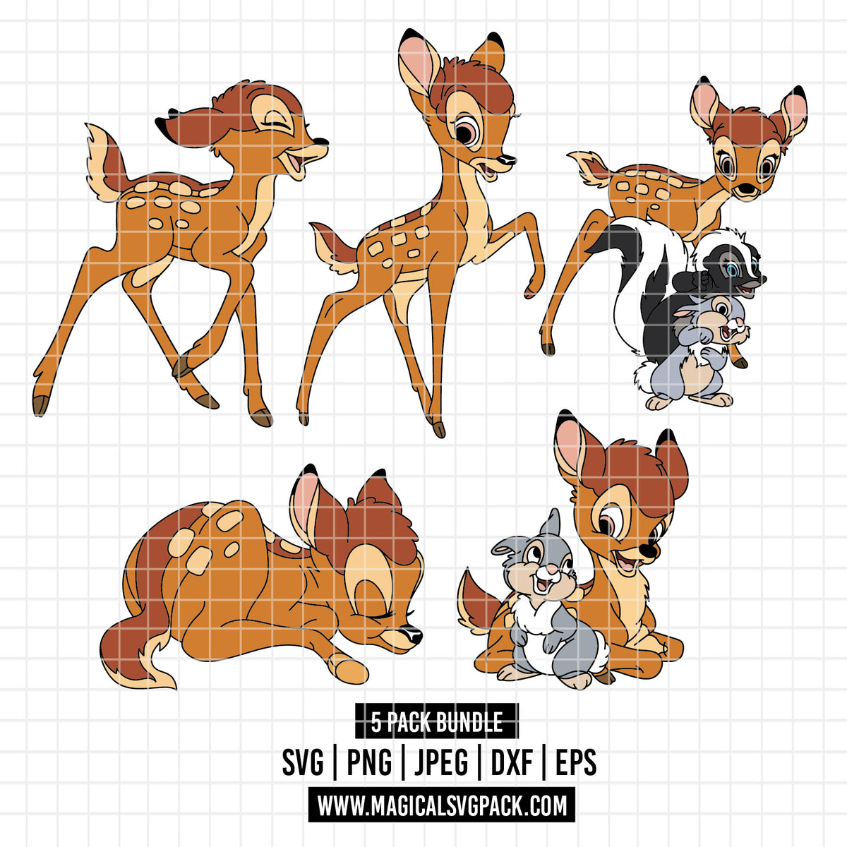 COD7134 - Bambi & Tambor bundle, Disney clipart Svg, Png, Eps, Dxf, Jpeg, vector.