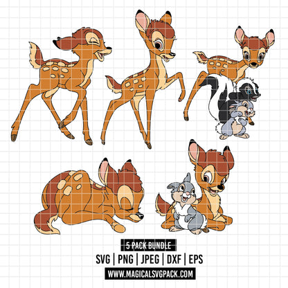 COD7134 - Bambi & Tambor bundle, Disney clipart Svg, Png, Eps, Dxf, Jpeg, vector.