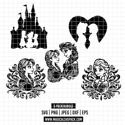 COD7151 - Frozen Silhouettes bundle, Disney princess clipart Svg, Png, Eps, Dxf, Jpeg, vector.