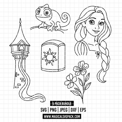 COD7156 - Tangled icons bundle, Disney princess clipart Svg, Png, Eps, Dxf, Jpeg, vector.