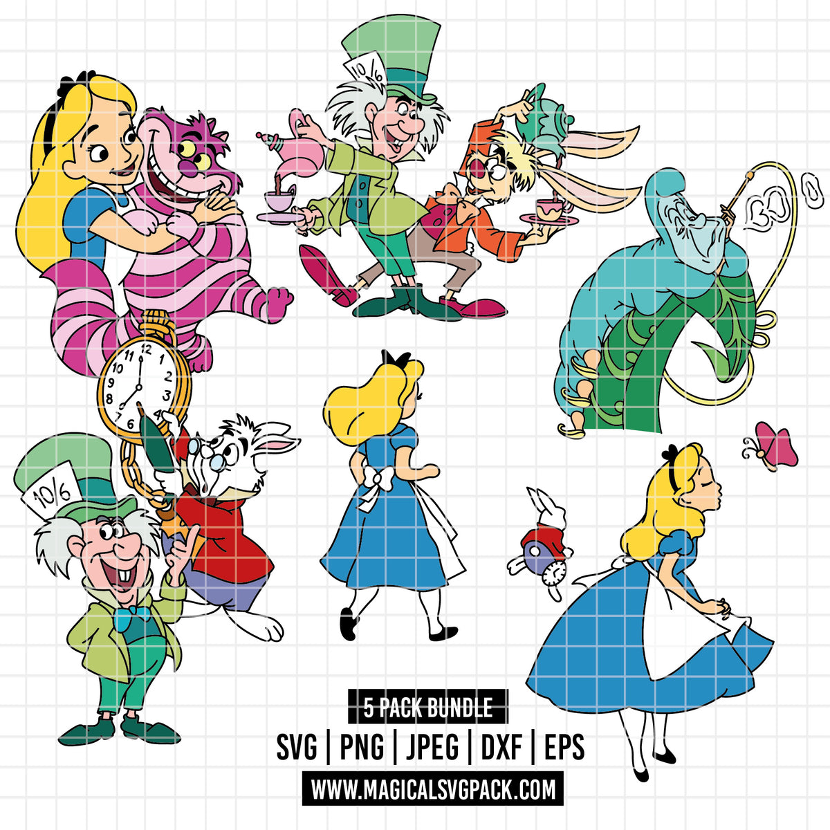 COD7158 - Alice in wonderland bundle, Disney clipart Svg, Png, Eps, Dxf, Jpeg, vector.