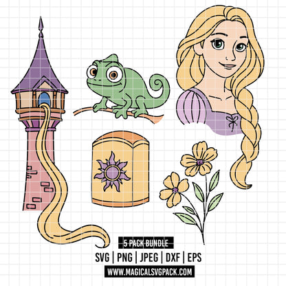 COD7161 - Tangled icons bundle, Disney princess clipart Svg, Png, Eps, Dxf, Jpeg, vector.