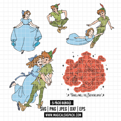 COD7209 - Peter pan & Wendy bundle, Disney clipart Svg, Png, Eps, Dxf, Jpeg, vector.