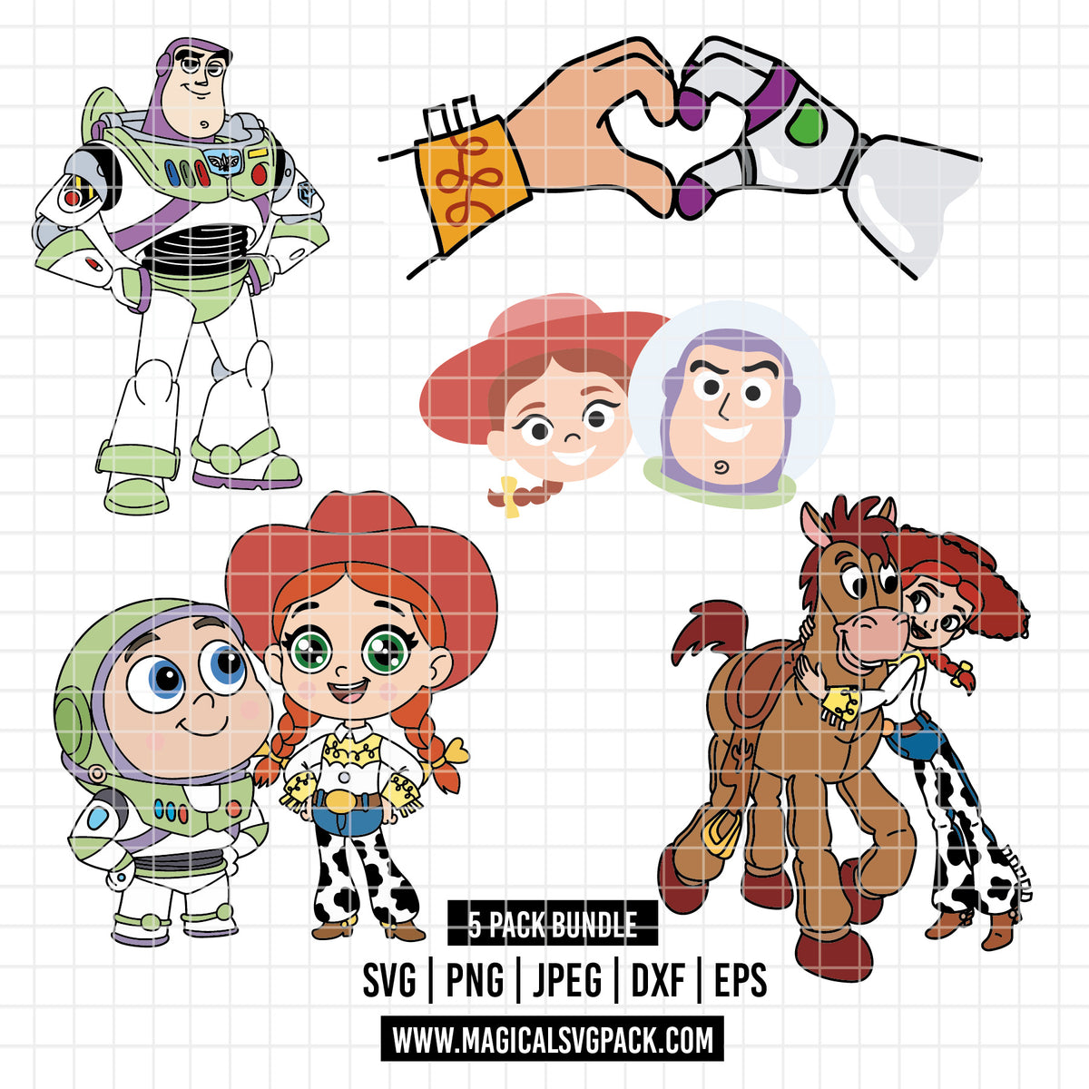 COD7219 - Buzz & Jessie's love bundle, Disney clipart Svg, Png, Eps, Dxf, Jpeg, vector.