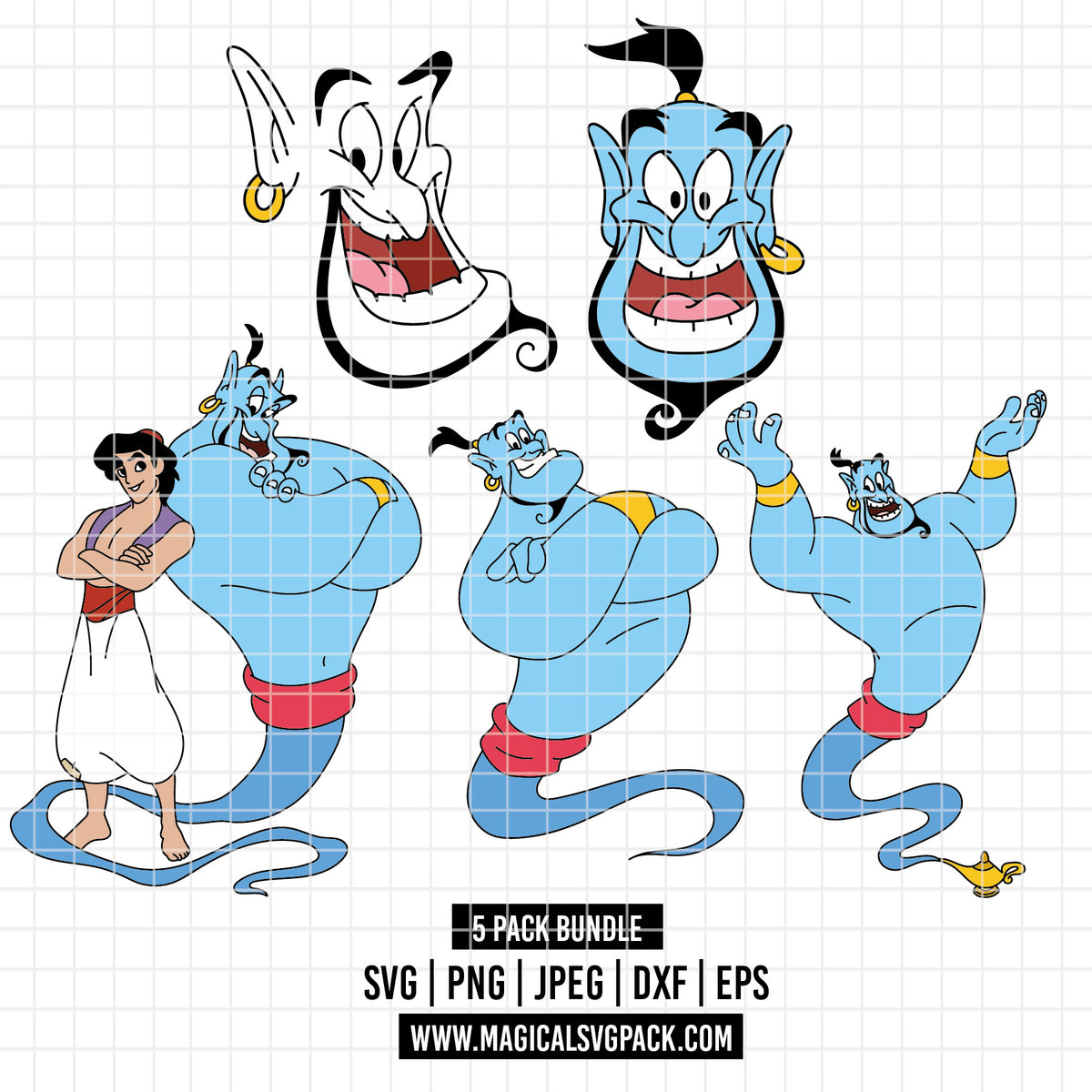 COD7226 - Genie of Aladdin bundle, Disney clipart Svg, Png, Eps, Dxf, Jpeg, vector.