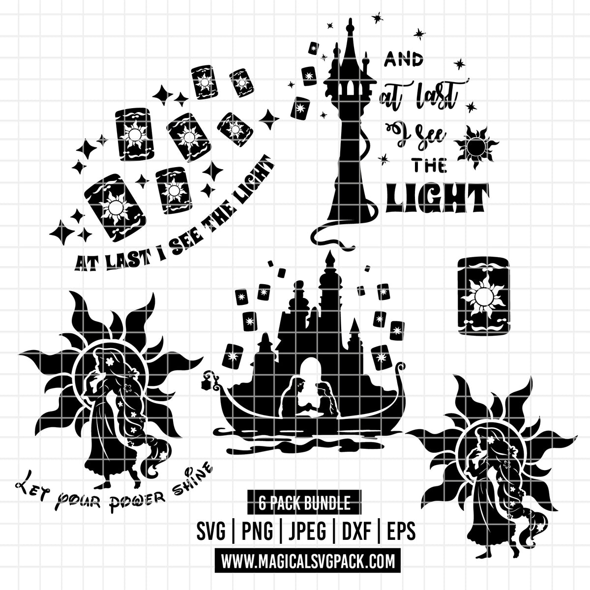 COD7291 - Tangled Silhouettes bundle, Disney princess clipart Svg, Png, Eps, Dxf, Jpeg, vector.