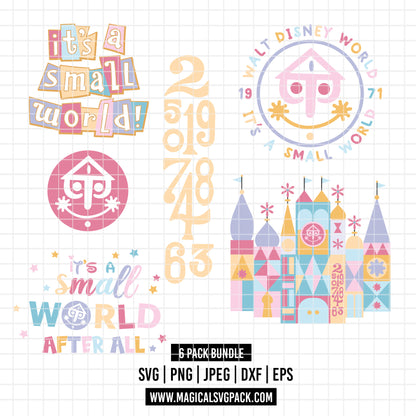 COD7292 - Disney Castle It's a Small World bundle, Disneyland clipart Svg, Png, Eps, Dxf, Jpeg, vector.