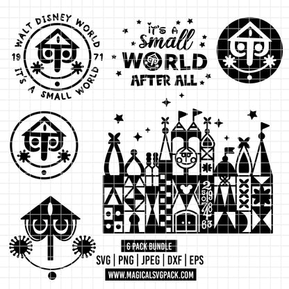 COD7293 - Disney Castle It's a Small World bundle, Disneyland clipart Svg, Png, Eps, Dxf, Jpeg, vector.
