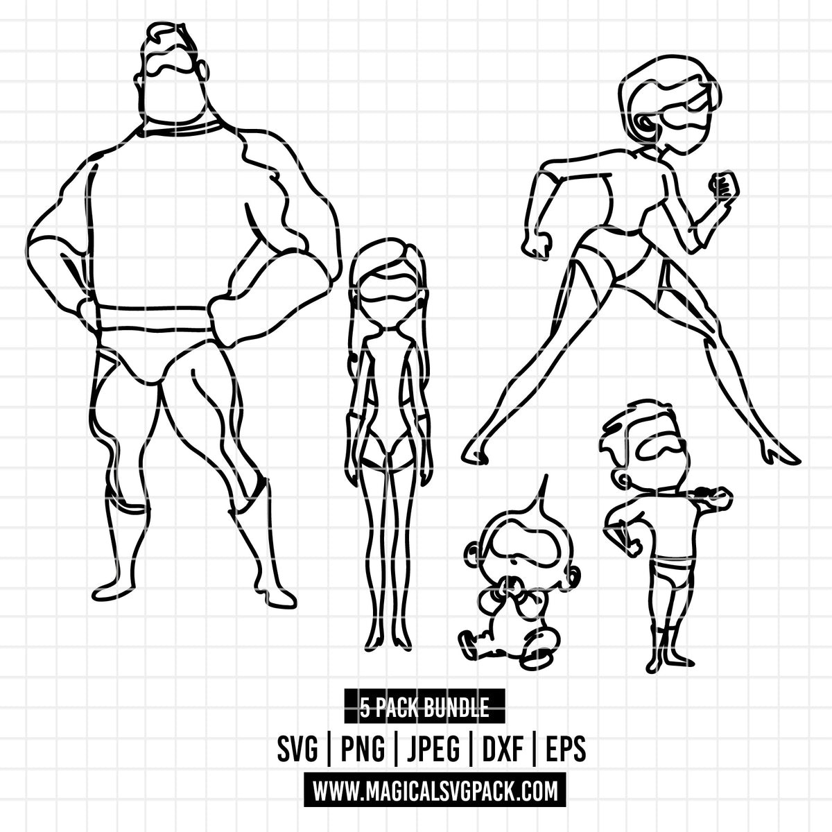 COD7294 - The Incredibles bundle Doodles, Disney clipart Svg, Png, Eps, Dxf, Jpeg, vector.