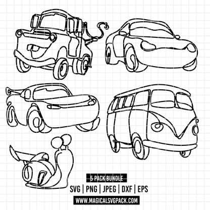 COD7295 - Cars bundle Doodles, Disney clipart Svg, Png, Eps, Dxf, Jpeg, vector.